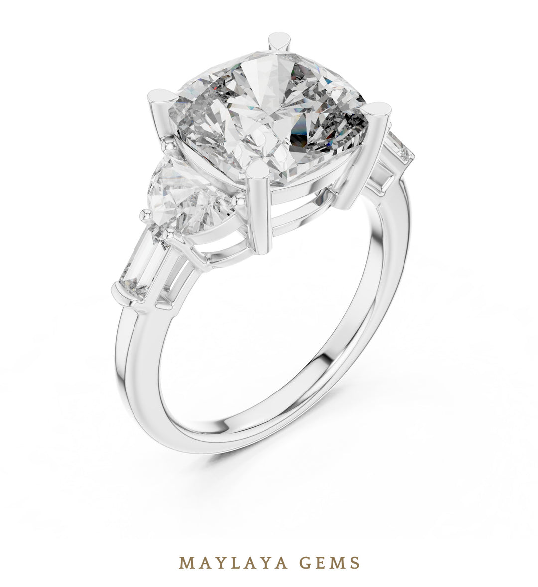 Maylaya Gems cushion half moon five-stone lab-grown diamond ring in white gold