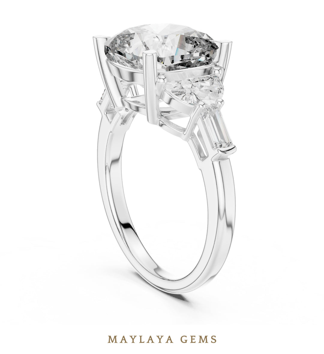 Maylaya Gems cushion half moon five-stone lab-grown diamond ring in white gold