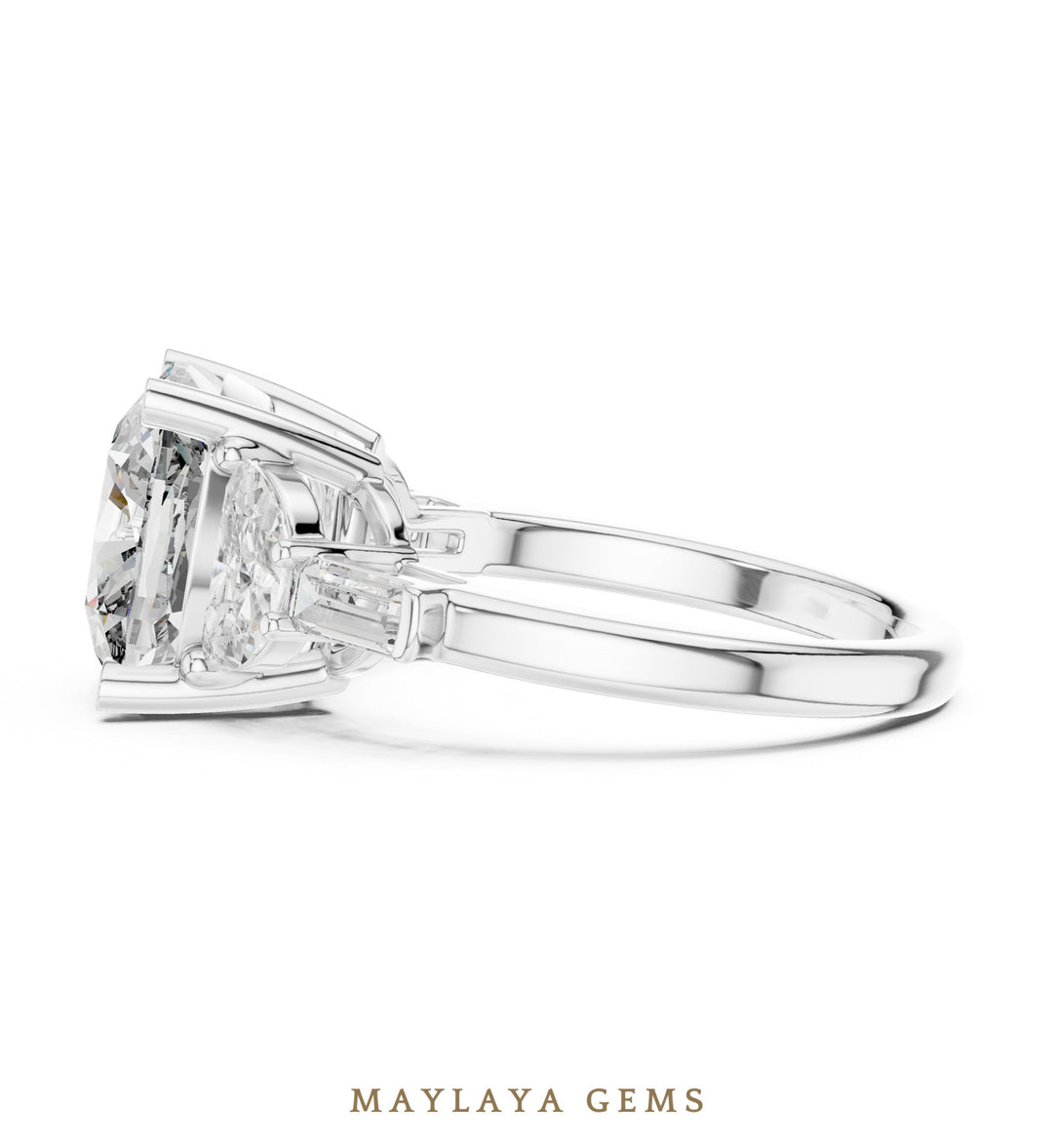 Maylaya Gems cushion half moon five-stone lab-grown diamond ring in white gold