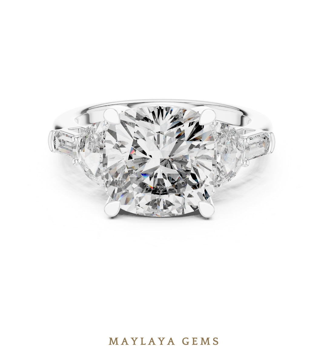 Maylaya Gems cushion half moon five-stone lab-grown diamond ring in white gold