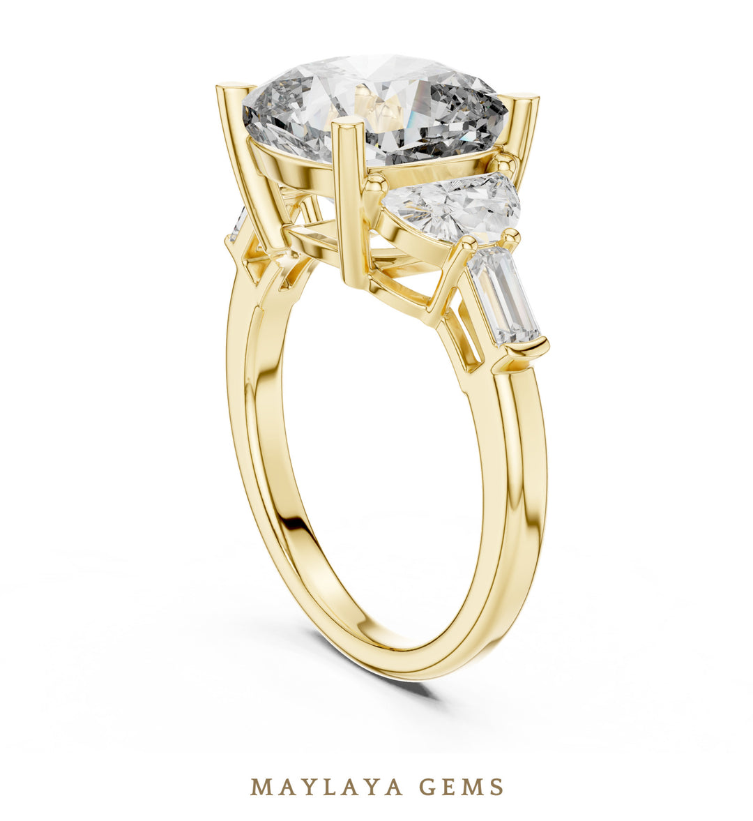 Maylaya Gems cushion half moon five-stone lab-grown diamond ring in yellow gold