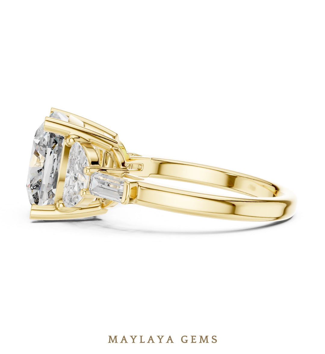 Maylaya Gems cushion half moon five-stone lab-grown diamond ring in yellow gold