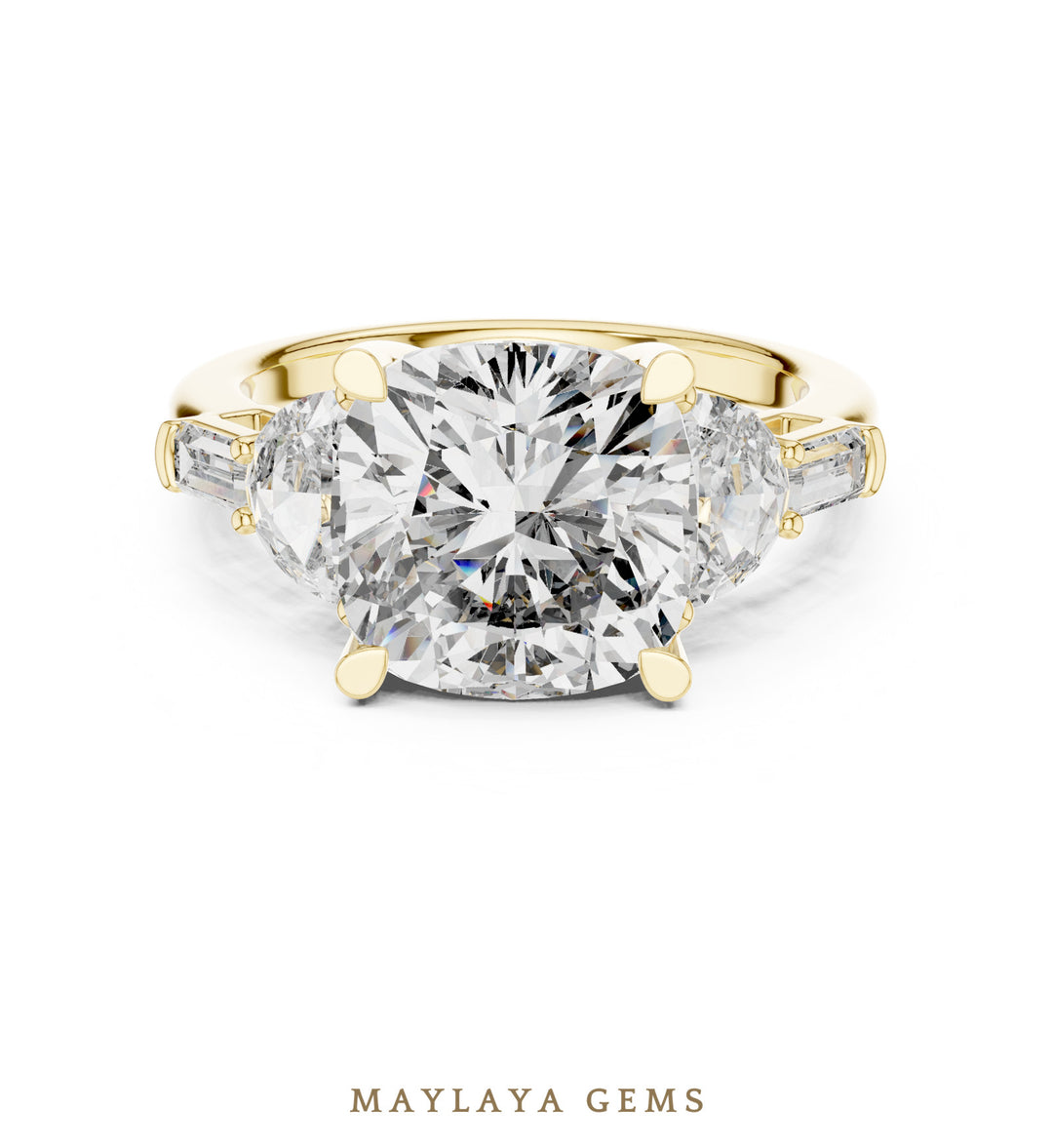 Maylaya Gems cushion half moon five-stone lab-grown diamond ring in yellow gold