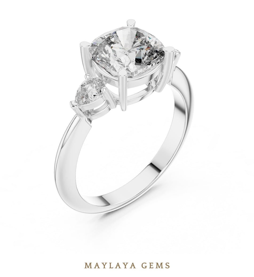 Maylaya Gems cushion pear trilogy lab-grown diamond ring in white gold