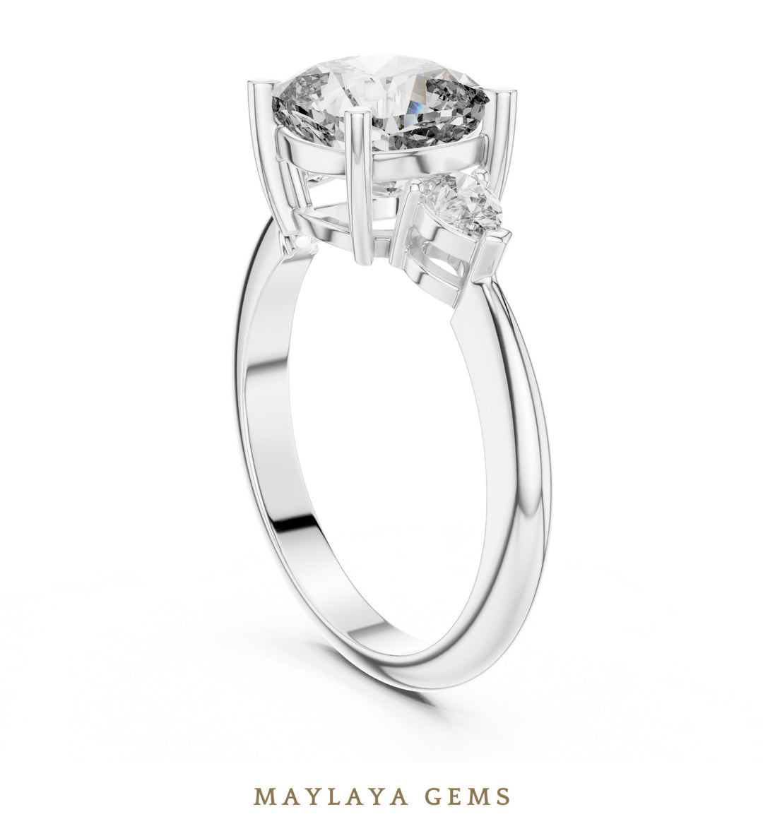 Maylaya Gems cushion pear trilogy lab-grown diamond ring in white gold