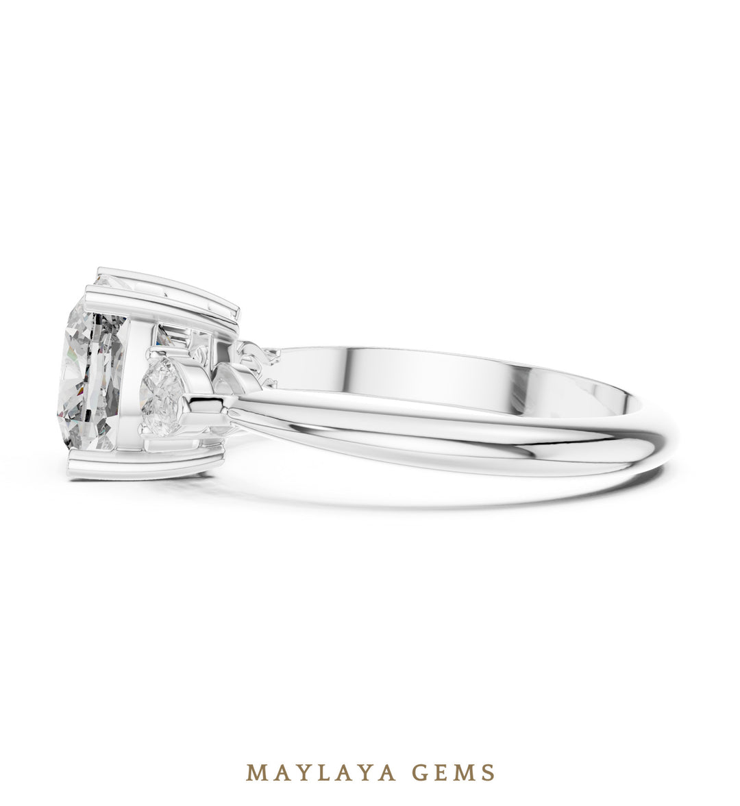 Maylaya Gems cushion pear trilogy lab-grown diamond ring in white gold