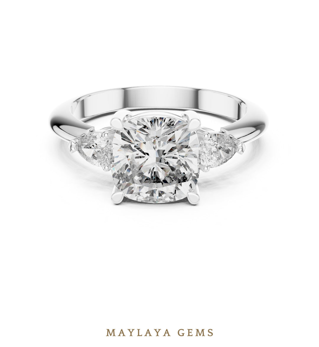 Maylaya Gems cushion pear trilogy lab-grown diamond ring in white gold