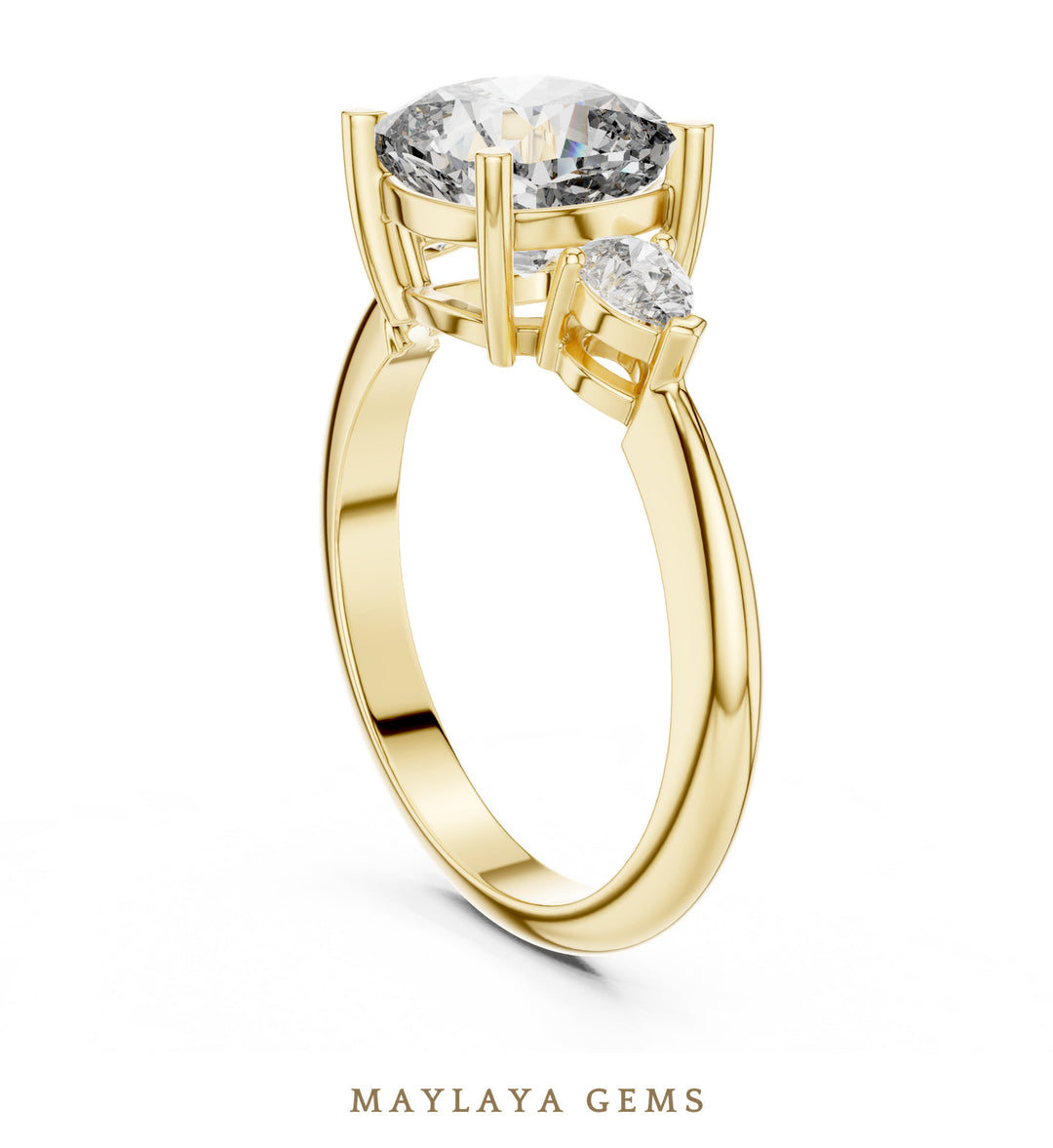 Maylaya Gems cushion pear trilogy lab-grown diamond ring in yellow gold