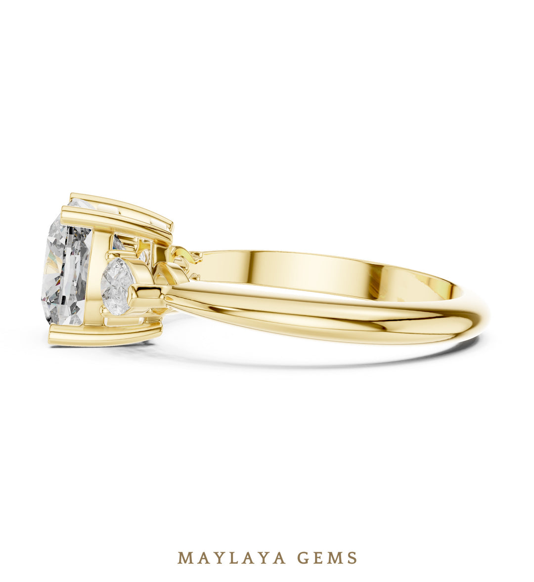 Maylaya Gems cushion pear trilogy lab-grown diamond ring in yellow gold