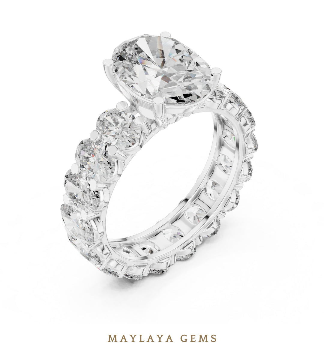 Maylaya Gems oval eternity shank lab-grown diamond ring in white gold
