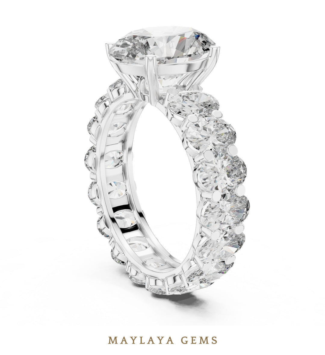 Maylaya Gems oval eternity shank lab-grown diamond ring in white gold