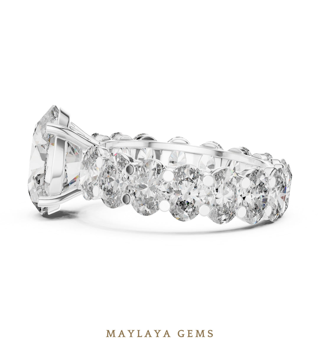 Maylaya Gems oval eternity shank lab-grown diamond ring in white gold