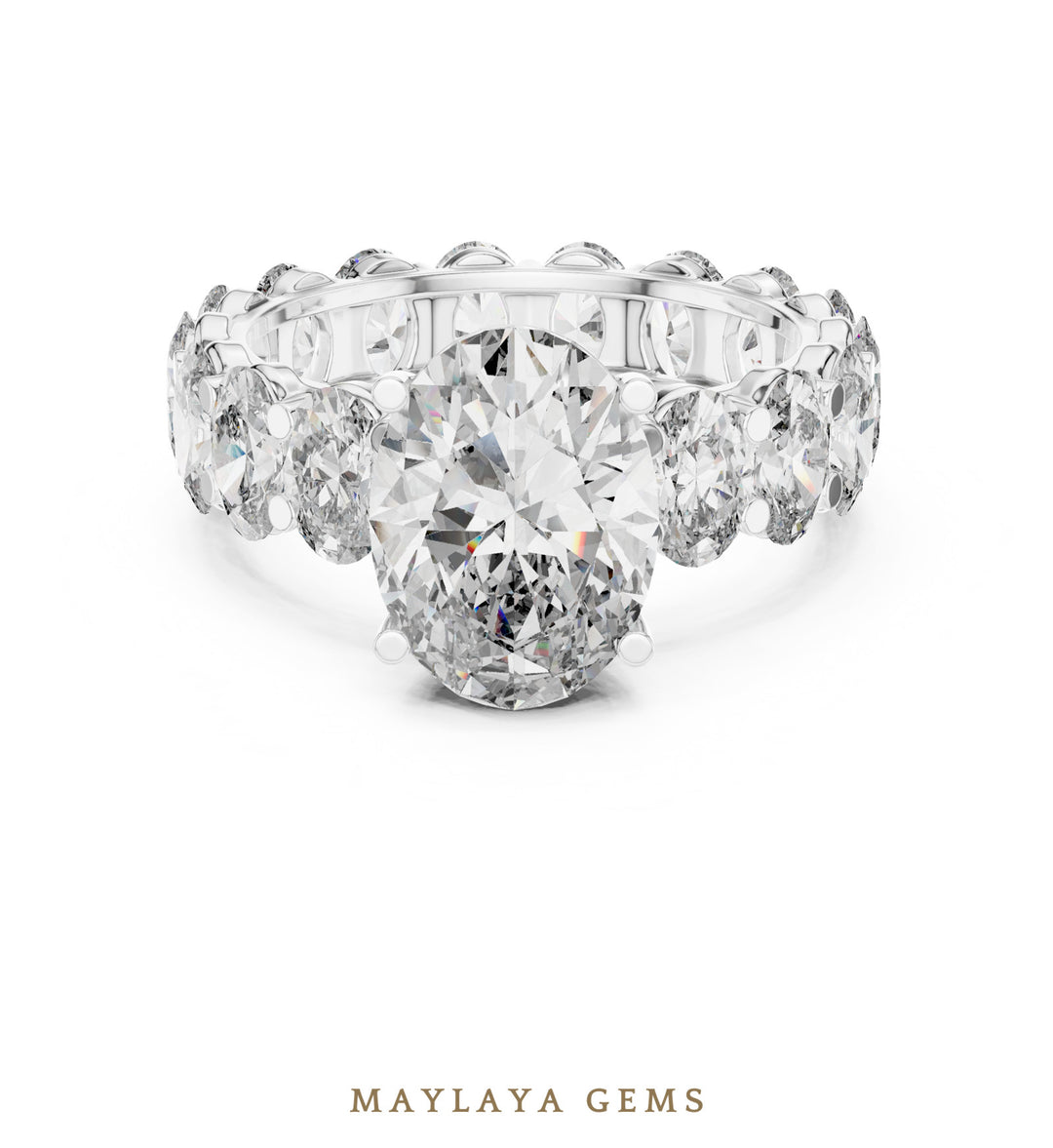 Maylaya Gems oval eternity shank lab-grown diamond ring in white gold