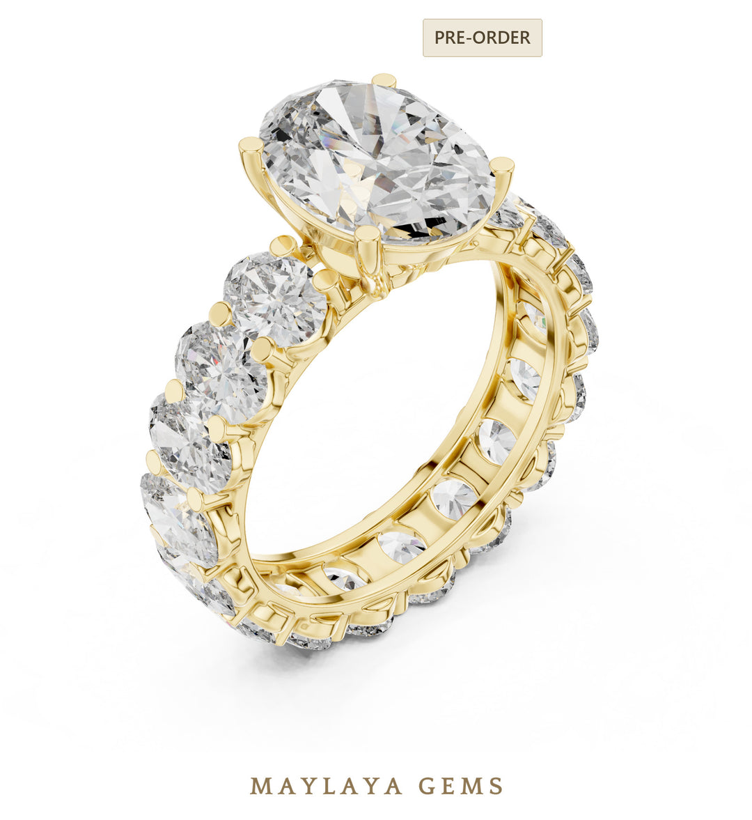 Maylaya Gems oval eternity shank lab-grown diamond ring in yellow gold