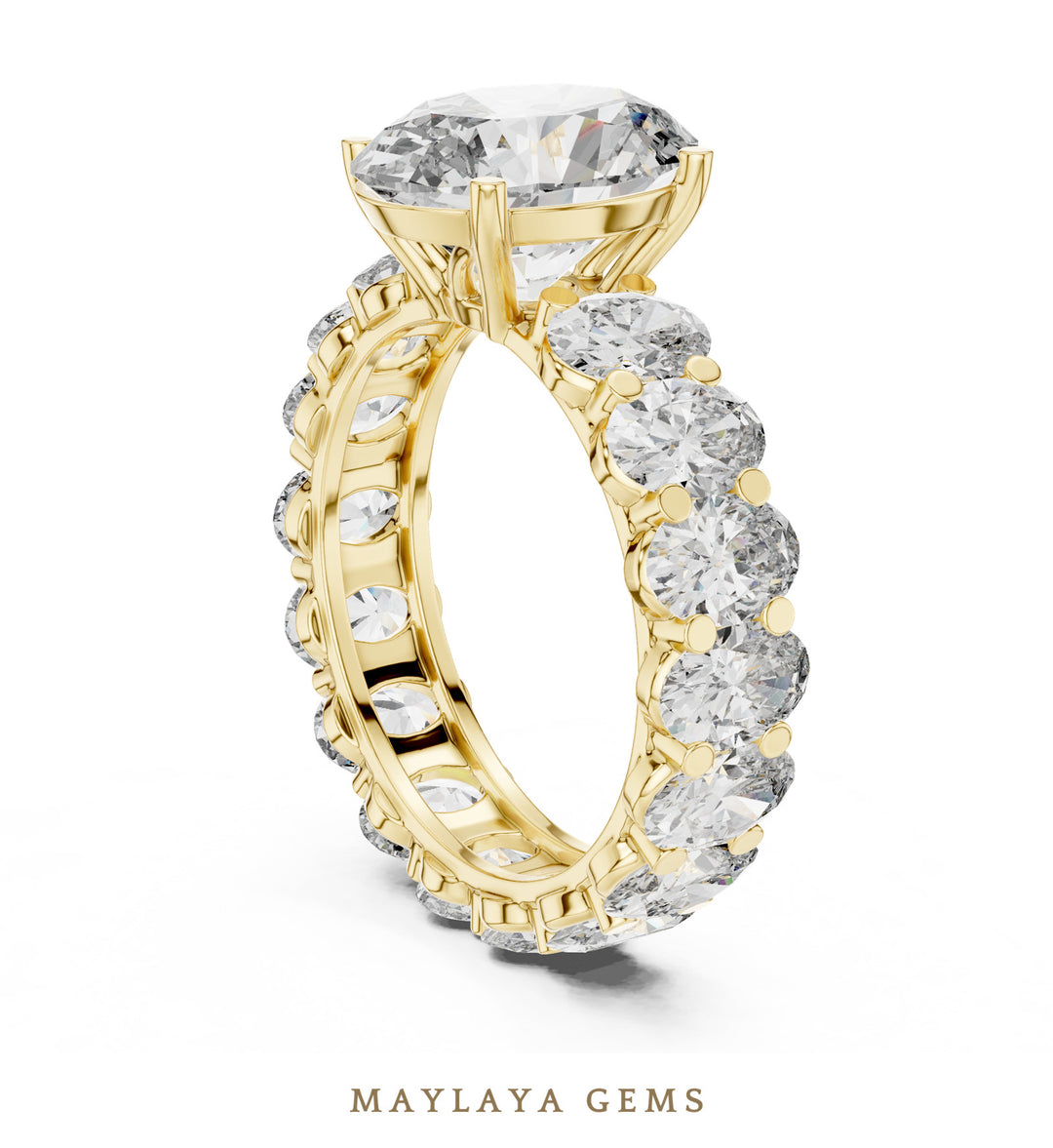 Maylaya Gems oval eternity shank lab-grown diamond ring in yellow gold
