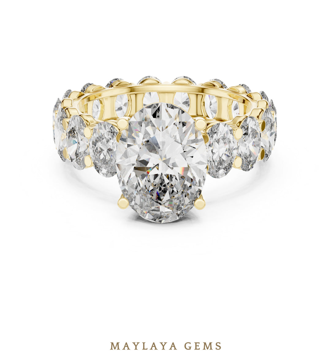 Maylaya Gems oval eternity shank lab-grown diamond ring in yellow gold