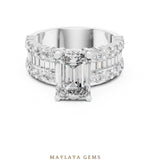 Load image into Gallery viewer, Maylaya Gems emerald baguette three row lab-grown diamond ring in white gold
