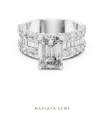 Load image into Gallery viewer, Maylaya Gems emerald baguette three row lab-grown diamond ring in white gold

