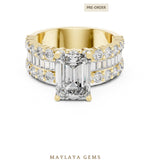 Load image into Gallery viewer, Maylaya Gems emerald baguette three row lab-grown diamond ring in yellow gold

