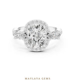 Load image into Gallery viewer, Maylaya Gems cushion halo marquise trilogy lab-grown diamond ring in white gold
