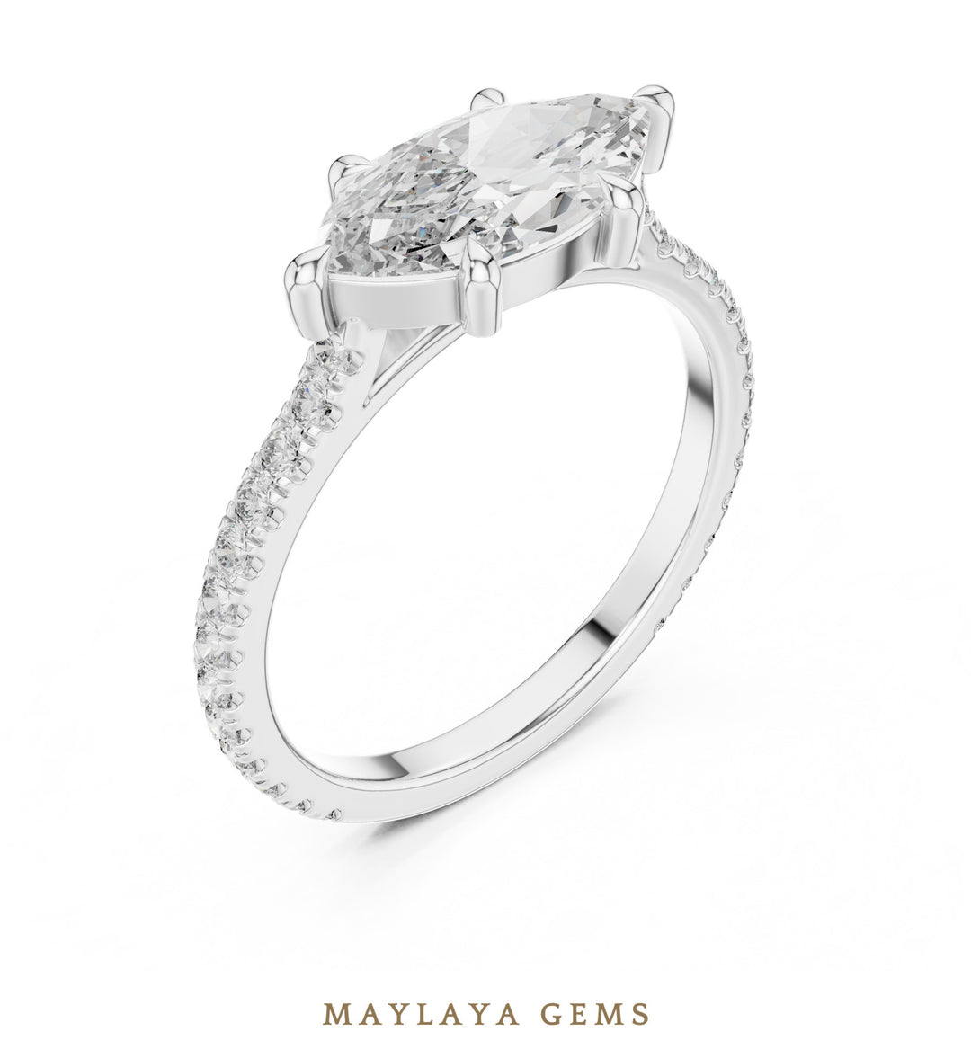 Maylaya Gems east-west marquise pave lab-grown diamond ring in white gold