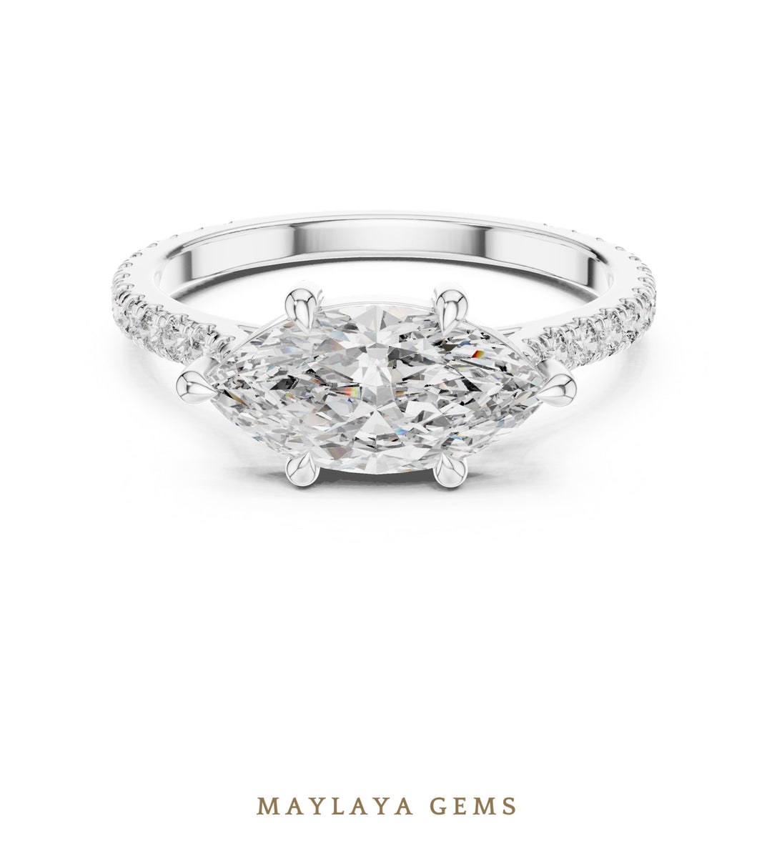 Maylaya Gems east-west marquise pave lab-grown diamond ring in white gold