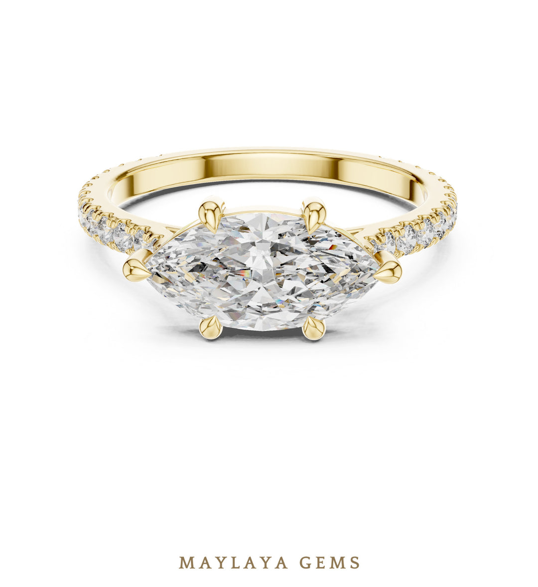 Maylaya Gems east-west marquise pave lab-grown diamond ring in yellow gold