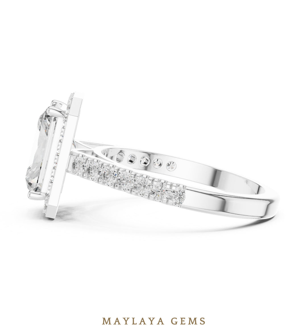 Maylaya Gems radiant halo lab-grown diamond ring in white gold