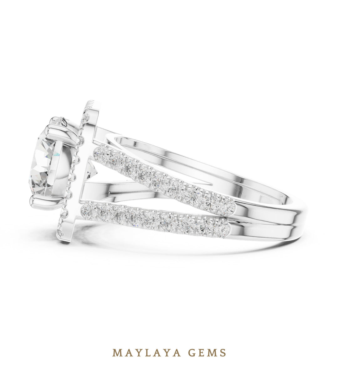 Maylaya Gems round square halo split shank lab-grown diamond ring in white gold