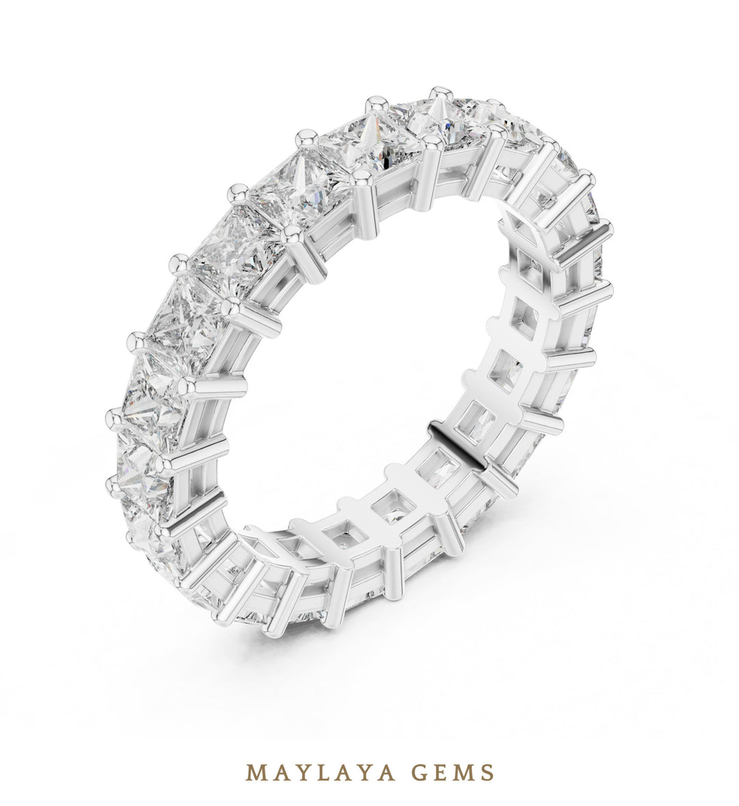 Maylaya Gems princess shared prong eternity band lab-grown diamond band in white gold