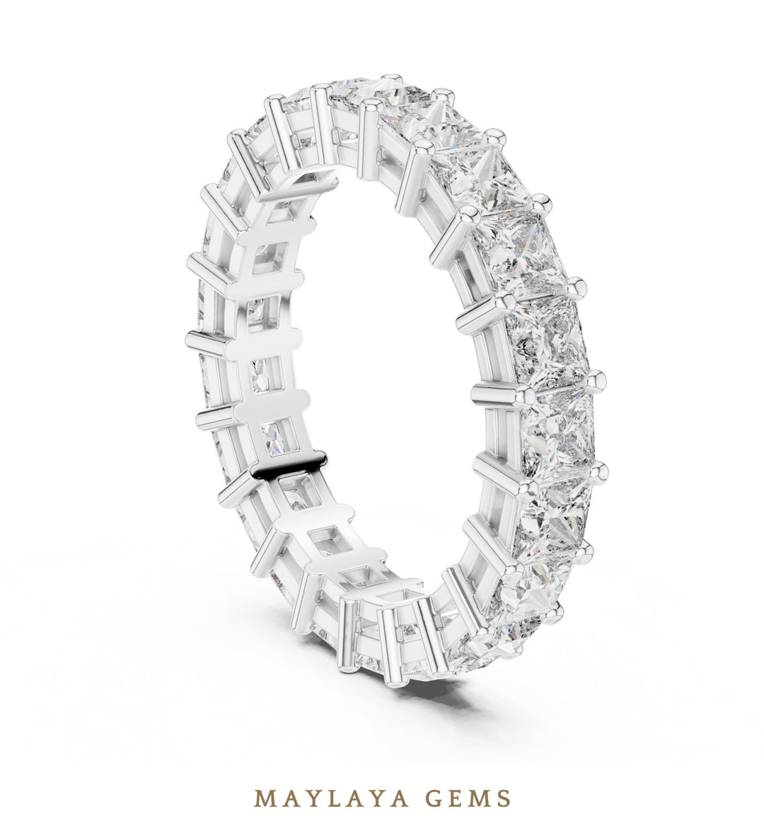 Maylaya Gems princess shared prong eternity band lab-grown diamond band in white gold
