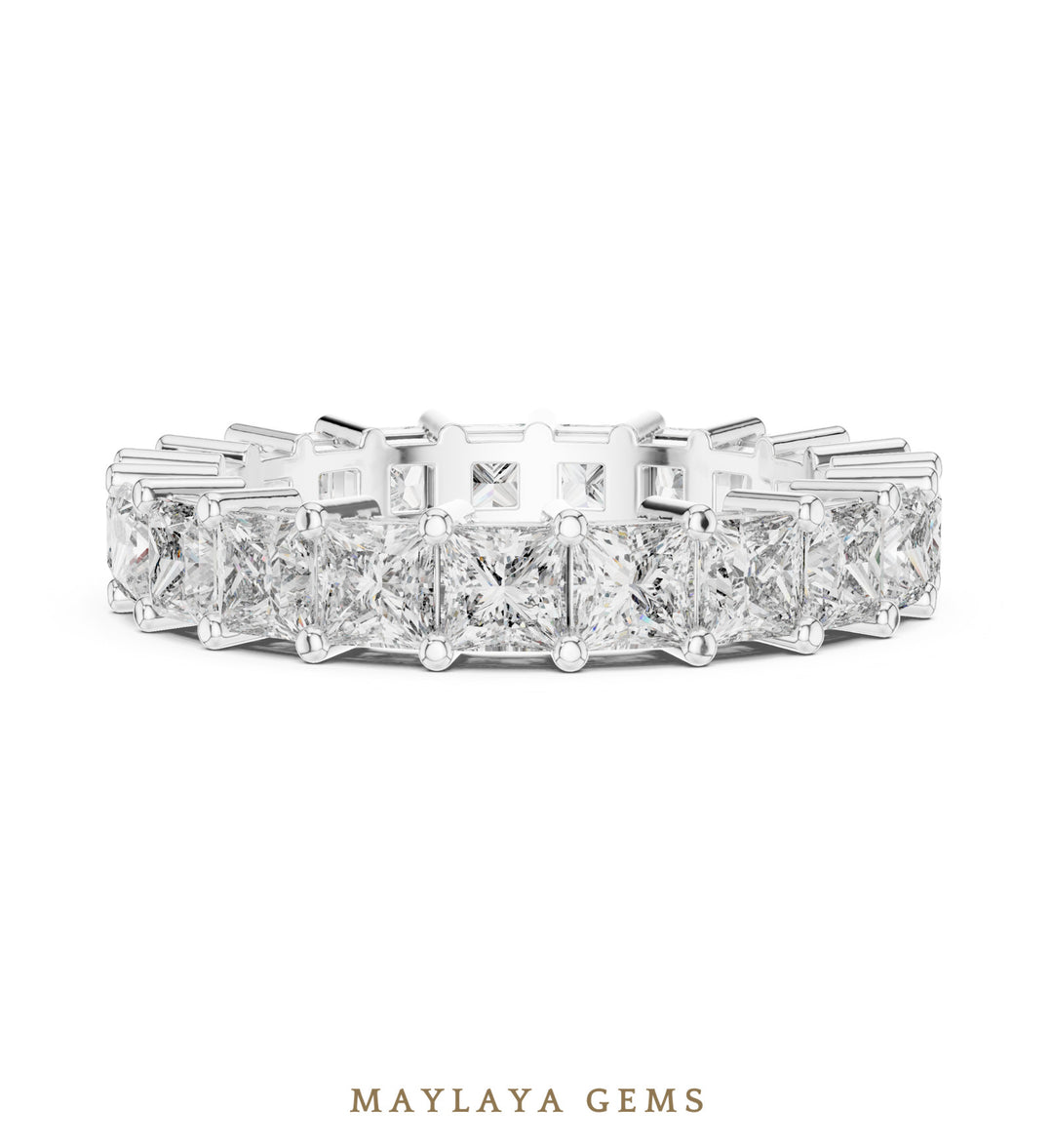 Maylaya Gems princess shared prong eternity band lab-grown diamond band in white gold