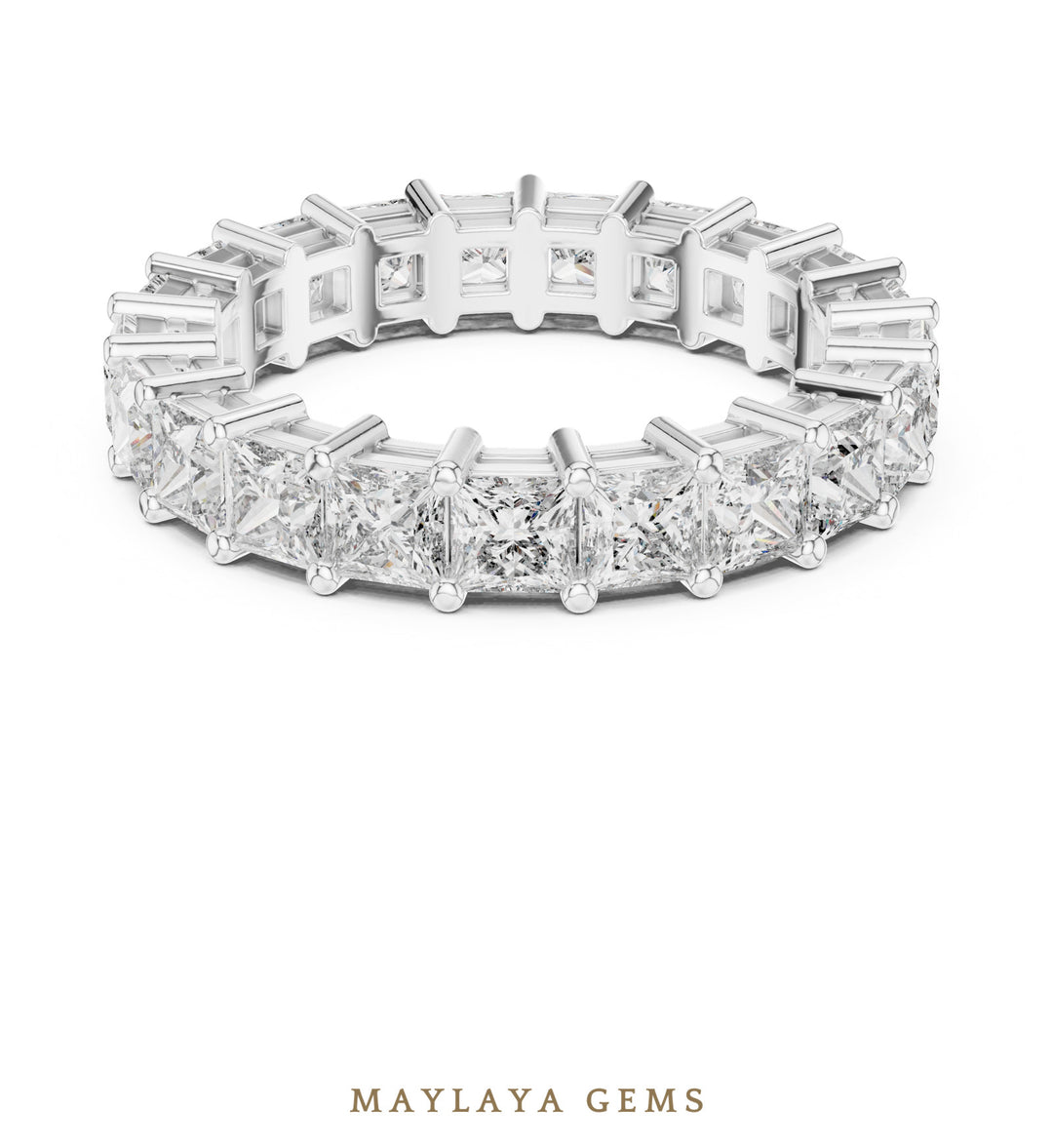 Maylaya Gems princess shared prong eternity band lab-grown diamond band in white gold
