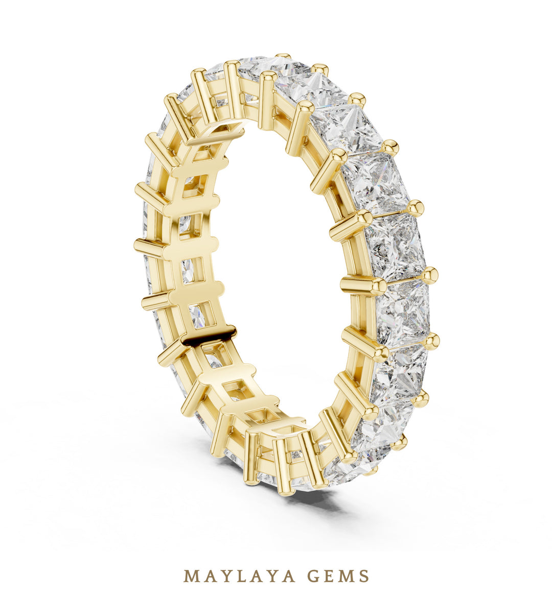 Maylaya Gems princess shared prong eternity band lab-grown diamond band in yellow gold