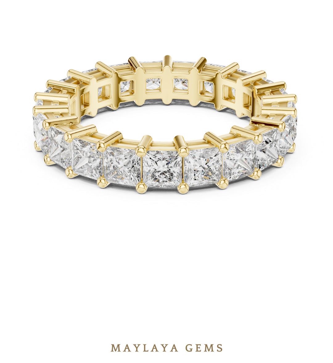 Maylaya Gems princess shared prong eternity band lab-grown diamond band in yellow gold