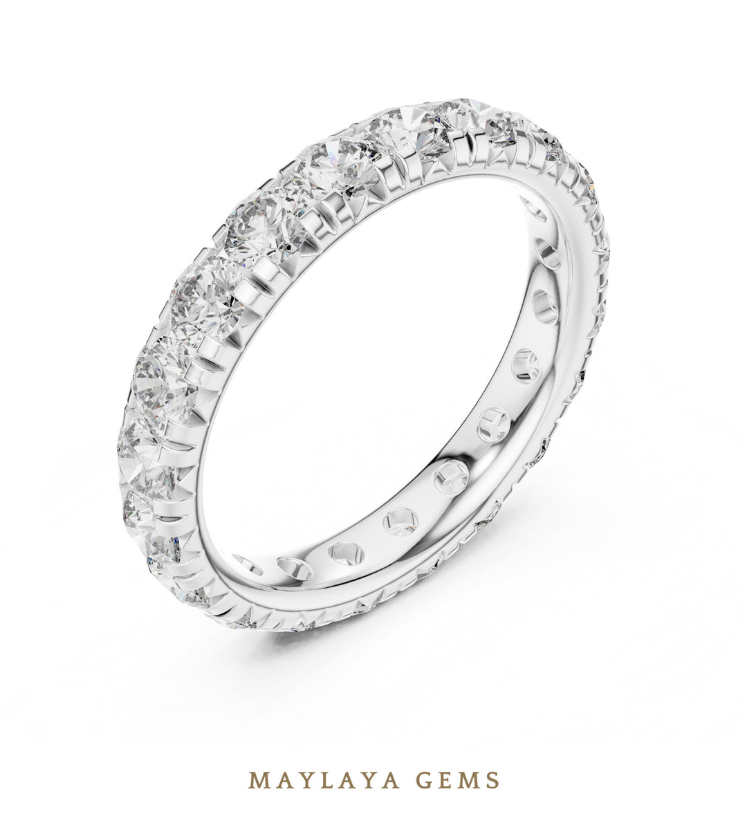 Maylaya Gems round v-set eternity band lab-grown diamond band in white gold