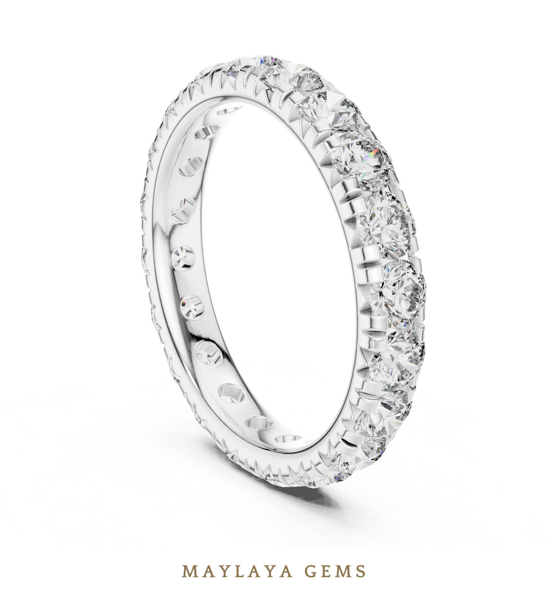 Maylaya Gems round v-set eternity band lab-grown diamond band in white gold