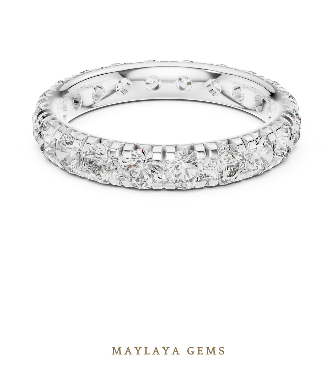 Maylaya Gems round v-set eternity band lab-grown diamond band in white gold