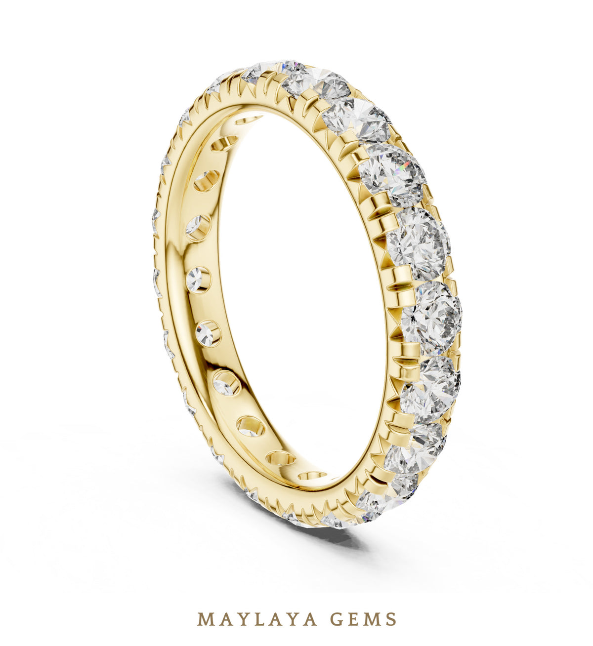 Maylaya gems round v set eternity band lab grown diamond band in yellow gold
