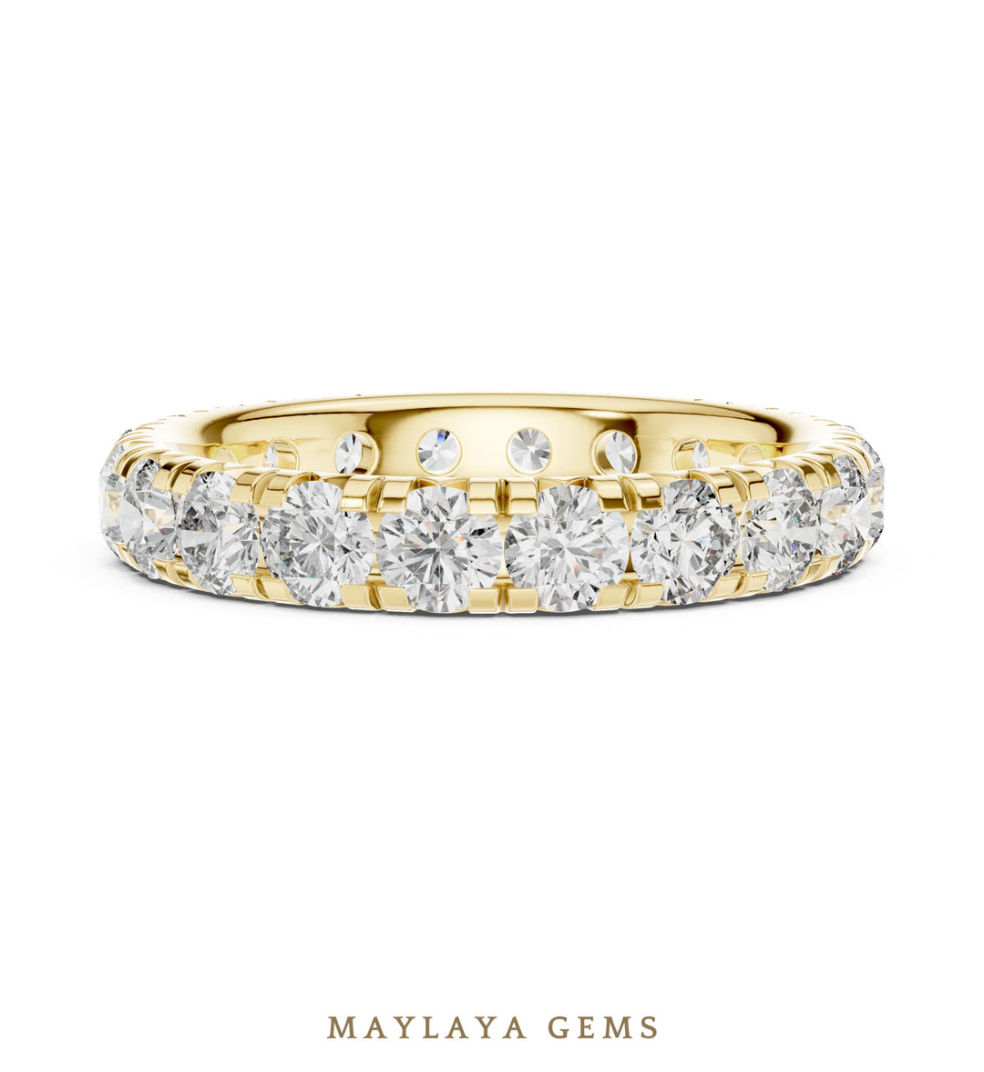 Maylaya Gems round v-set eternity band lab-grown diamond band in yellow gold