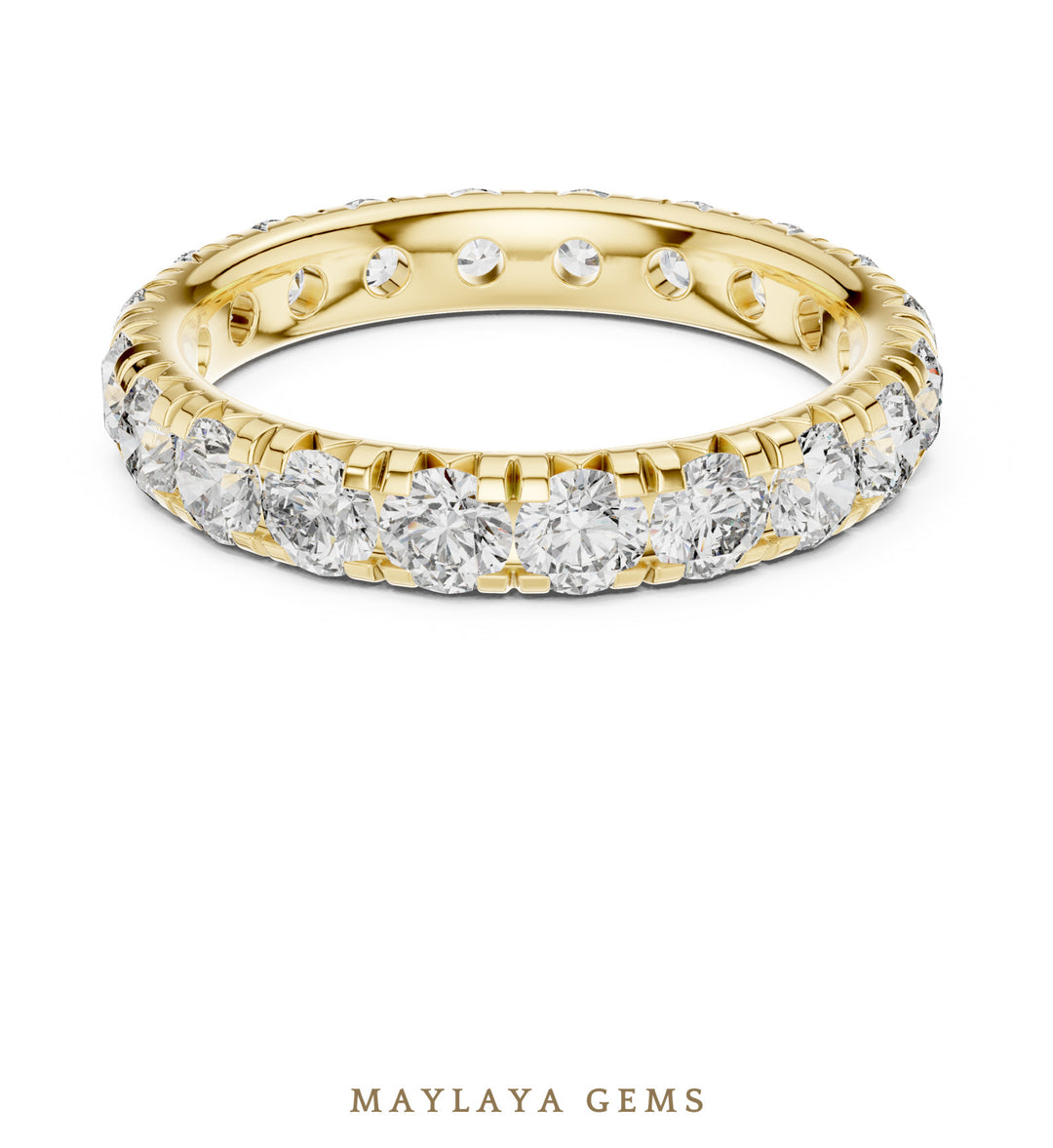 Maylaya Gems round v-set eternity band lab-grown diamond band in yellow gold