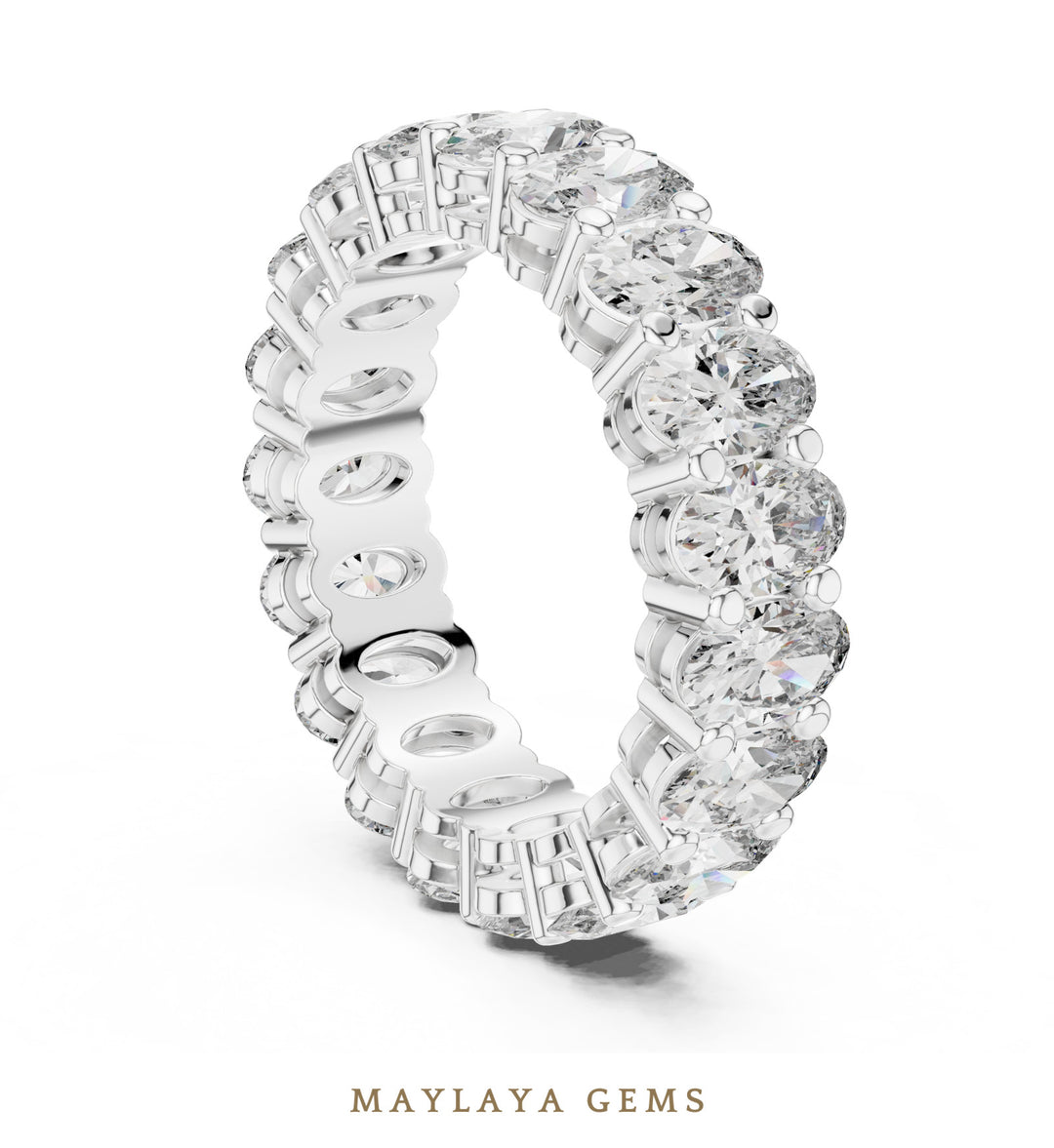Maylaya Gems oval open gallery eternity band lab-grown diamond band in white gold