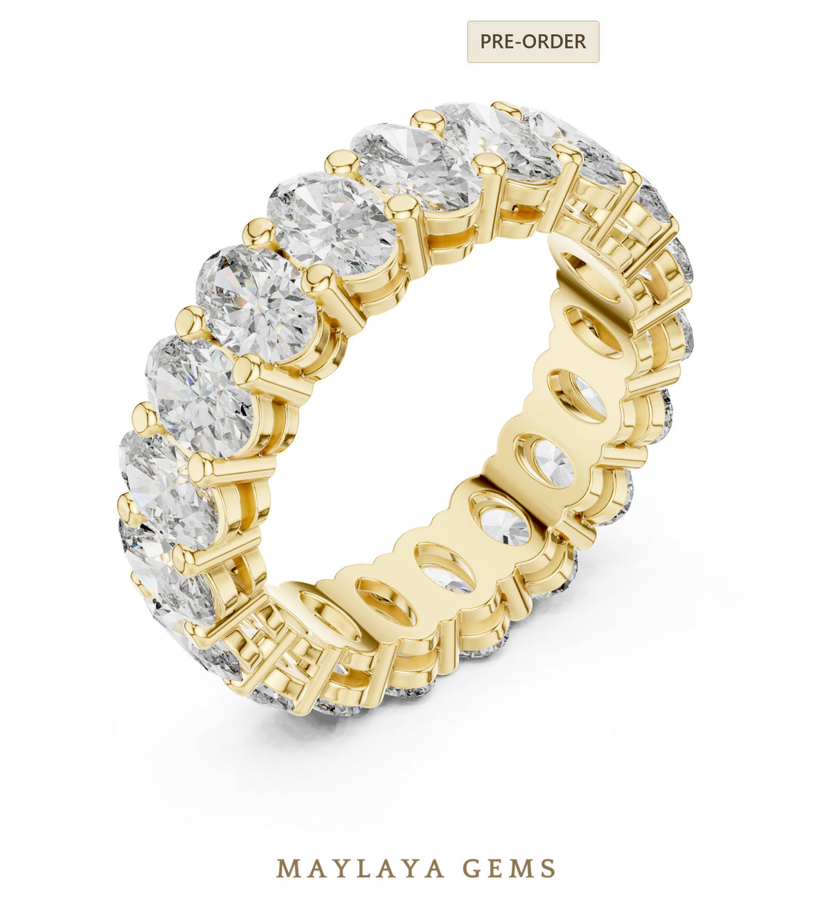 Maylaya gems oval open gallery eternity band lab grown diamond band in yellow gold