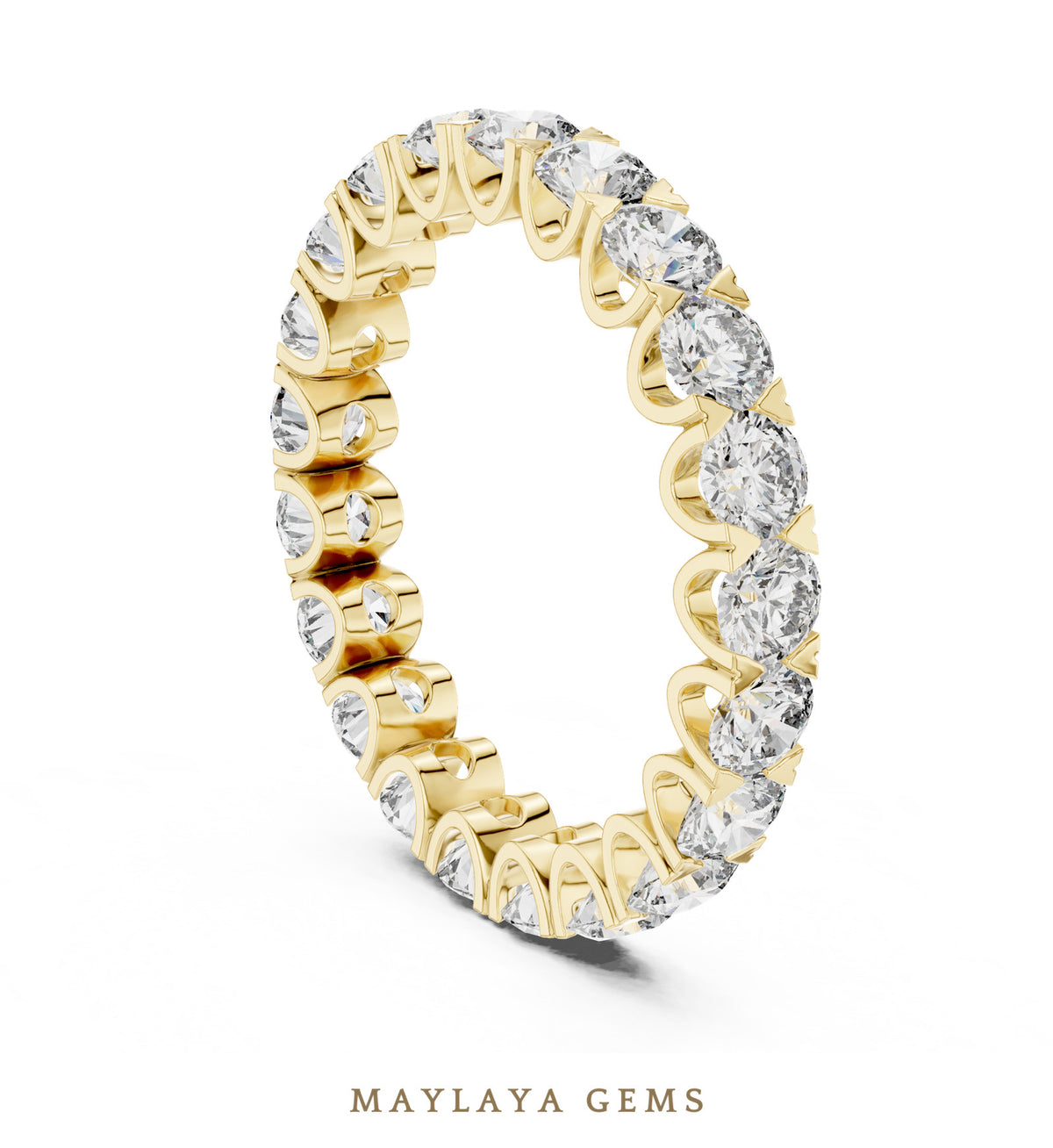 Maylaya gems round scalloped eternity band lab grown diamond band in yellow gold