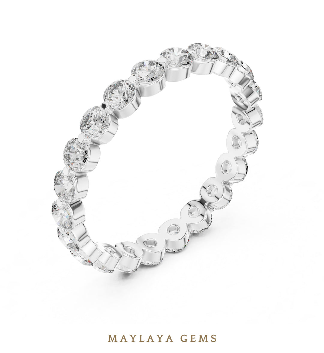 Maylaya Gems round collet eternity band lab-grown diamond band in white gold