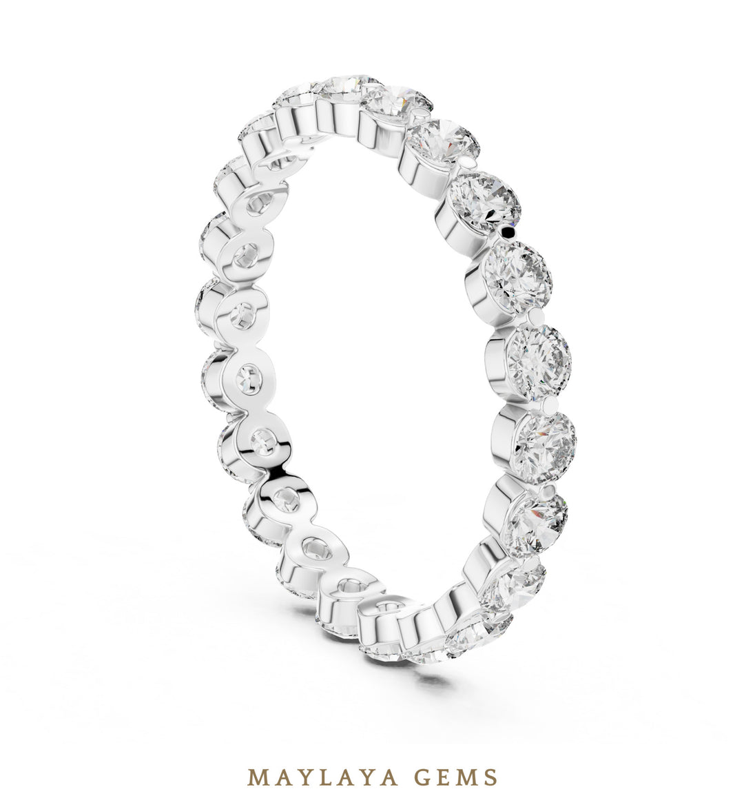 Maylaya Gems round collet eternity band lab-grown diamond band in white gold