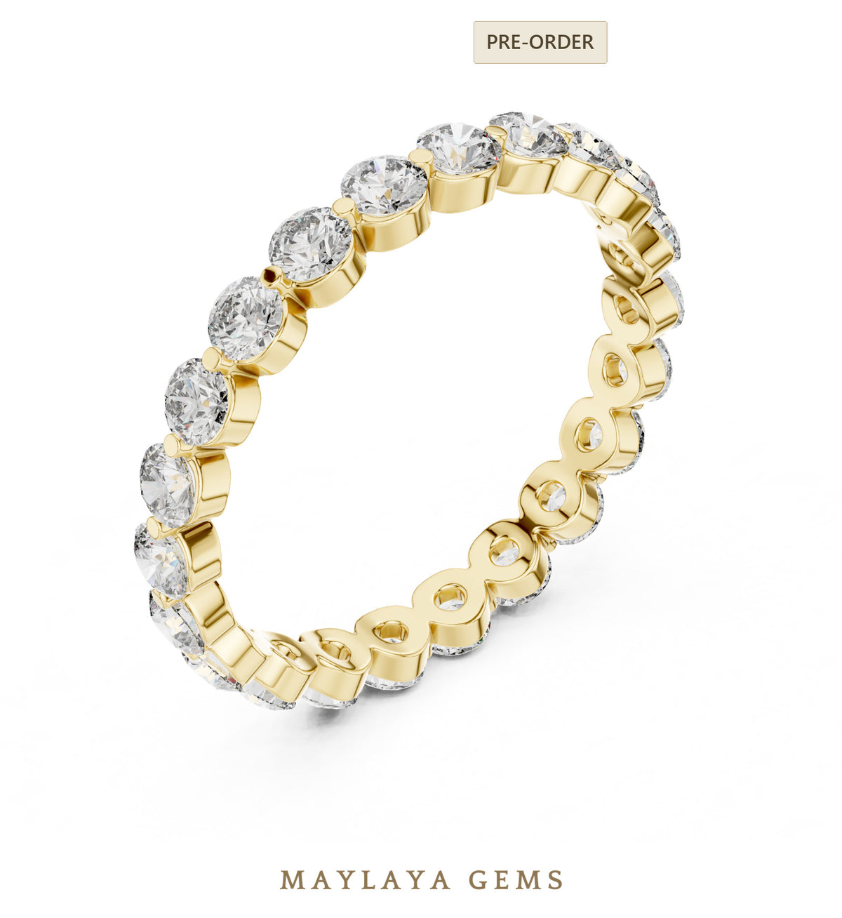 Maylaya gems round collet eternity band lab grown diamond band in yellow gold