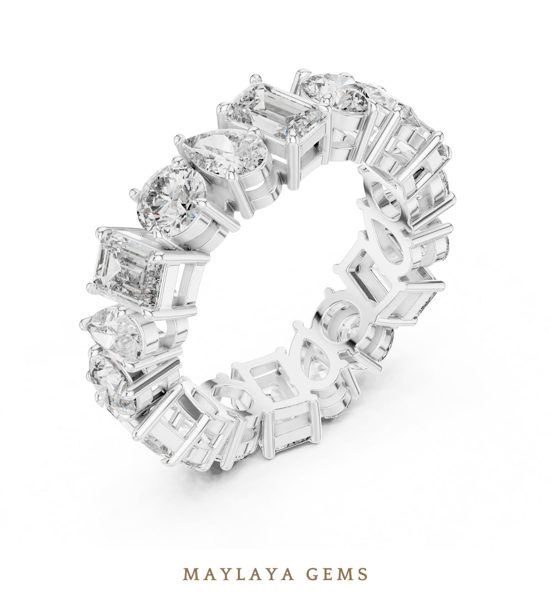 Maylaya Gems pear round emerald mixed eternity band lab-grown diamond band in white gold