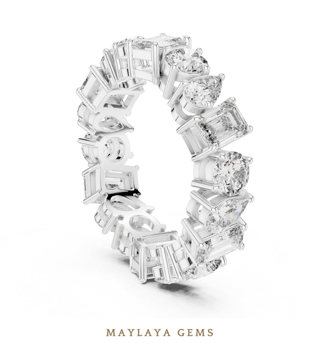 Maylaya Gems pear round emerald mixed eternity band lab-grown diamond band in white gold