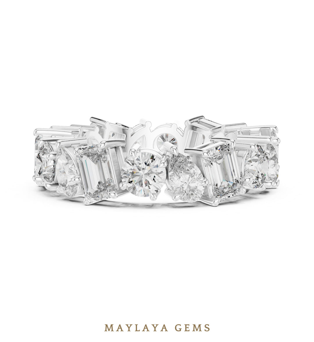 Maylaya Gems pear round emerald mixed eternity band lab-grown diamond band in white gold